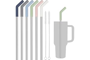 Tomorotec Morandi Colors silikonowe słomki ze stali nierdzewnej do kubków Stanley o pojemności 1,134 g z 2 szczotkami do czyszczenia, bez BPA, 33 cm, zdrowe i bezpieczne do użytku na zewnątrz i w
