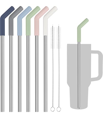 Pailles Réutilisables Pour Stanley Cup - 6 Pailles 31cm + 6 Joints Anti-fuite + Brosses