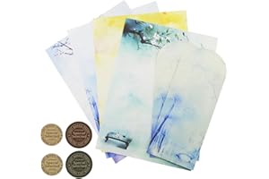 FIICO Lot de papier à lettres style chinois avec enveloppes - 32 feuilles de papier à lettre aux couleurs assorties - 16 enveloppes