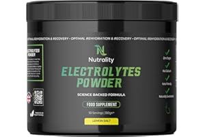 Nutrality Electrolytes Powder 350g | Vegan | Sugar, Calcium & Artificial Flavour Free | Keto Electrolytes, Paleo Hydration | 1000mg Sodium, 200mg Potassium & 60mg Magnesium | 50 Servings | Lemon