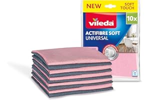 Vileda Actifibre Soft I Pack de 10 Bayetas 100% Microfibra | Limpieza Profesional | Alta Absorción y Sin Rayas | para Superficies Lisas