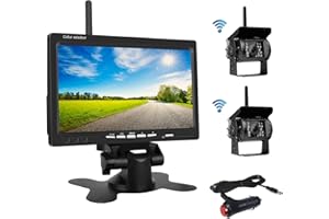 Oiliehu Kit de CáMara de VisióN Trasera InaláMbrica, Monitor LCD HD 7" con Antena, 2 CáMaras de VisióN Trasera InaláMbrica/IP67/VersióN Nocturna/12-24 V/Apto para Bus/SUV/Camiones/Remolques