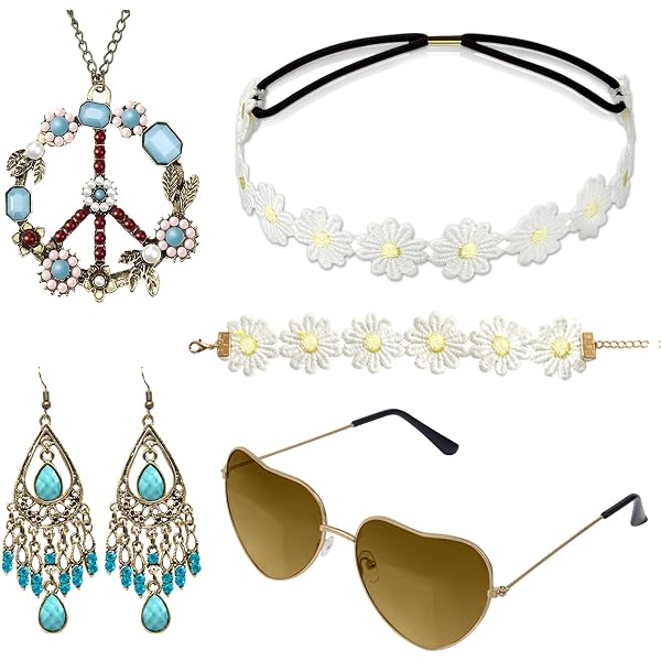 Collier et boucles d'oreilles hippie plastique adulte : Deguise-toi, achat de Accessoires