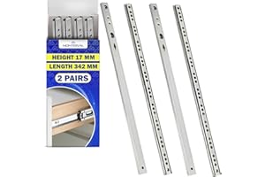2 Pares Guias Correderas para Cajones con Rodamiento de Bolas 342 mm x H 17 mm - Rieles para Cajones Telescópicas Tienen una Extensión Parcial de 237 mm - Garantía de 10 Años - MONTERAL