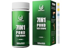 AQUAVERITY 7-in-1 Pond Test Strips – Accurate Pond Water Test Kit for pH, Nitrate, Nitrite, Carbonate, Hardness, Total & Free Chlorine – Easy-to-Use Accessories for All Garden Ponds – 50 Strips