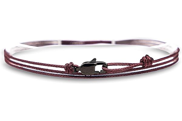 Pulsera Fina para Hombres y Mujeres con Cierre de Mosquetón Hecha a Mano - Joyería Marítima para Surfistas - Pulsera de Tela Minimalista - 100% Impermeable y Ajustable (Vino Rojo Negro)