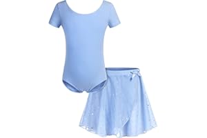 Bricnat Abbigliamento da Balletto per Ragazze Vestito da Balletto Body da Balletto per Bambini Manica Corta Manica Lunga Vestito da Ballo per Body da Ballo in Cotone con tutù 2-10 Anni