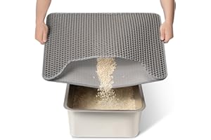 Conlun Cat Litter Mat, High-Quality Double Layer Waterproof Cat Mat, Honeycomb Pattern to Control Litter Distribution, Easy to Clean for the Cat Litter Tray Mat (Grey, Medium, 58 x 42 cm)