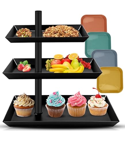 Alzata Per Frutta 3 Ripiani Girevole - In Acciaio Nero Per Dessert, Torte E Snack - Foto 5