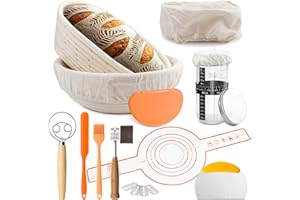 PGTC Kit Completo para Masa Madre,Cesta de Pan De Levadura De 2 Pcs Con Forro,Eslinga De Pan De Silicona,Tarro De Levadura,Amasadora,Cepillo De Silicona,Rascador de Cuenco,Juego Rascadores de Masa(A)