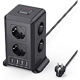 Ciabatta Multipresa con interruttore,Sameriver 8 scomparti multipla presa di corrente con 4 USB,protezione contro le sovraten