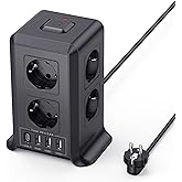 8 Outlets AC Tower Power Strips with 2 M Extension Multiple Plug 4 USB | Power Strip Sockets with 3 USB A and 1 USB C, Thief