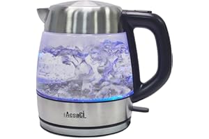 +AcsaCi Premium Glass Kettle - 1.0 Litre 3000W Fast Boil Kettle – Illuminating with LED Lighting Blue – Stainless Steel 1.0 Litre