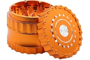 DCOU Macinino per Tabacco e spezie da 6,3 cm, Composto da 4 Pezzi, con affilati Denti di Forma piramidale, Nuovo Design (Arancione Brillante)