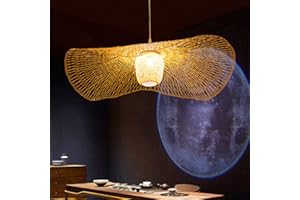 ENXING Lustre Vintage Pendentif Lumières Bricolage Tissé À La Main En Bambou Tissé Rotin Rétro Suspension Lampe Industrielle Suspension Réglable Hauteur Restaurant Loft Café Plafonnier E27 Lumières,85cm