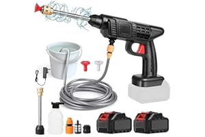 EAGERMINDS Pistola de Agua de Alta presión, 30Bar hidrolimpiadora de Alta presión con batería de 6000mAh, Cargador y Manguera 5m, 435PSI Limpiador de Alta presión inalámbrica para Jardín y Coche (2 × baterías)