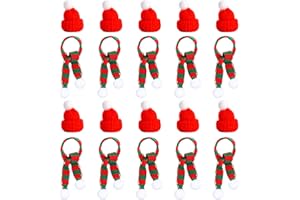 RICEEL 20 Stücke Mini Weihnachtsmütze und Schal Set,Mini-Strickmütze des Weihnachten Kleine Nikolausmützen Weihnachten Weinflasche Abdeckung Dekor Kleine Haustiermütze Strickwolle Tassenüberzug