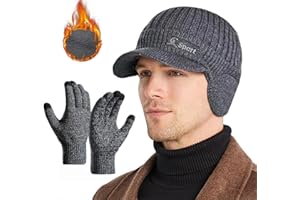 Rayson Conjunto Gorro de Punto y Guantes Invierno Hombre Mujer con Orejeras Sombreros de Punto Tactiles para Pantalla Táctil Guantes Gorras Unisex con Forro otoño/Invierno