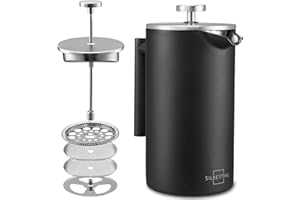 SILBERTHAL Cafetera francesa 1L - Acero inoxidable - Mantiene el café caliente - Cafetera émbolo - French press coffee Negra