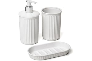 Tatay Set de 3pcs Sobremesa de Baño (Vaso + Dosificador + Jabonera) Baobab, de Plástico, Libre de BPA, Blanco Pergamon, 6391001