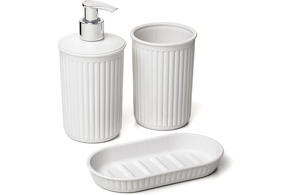 Tatay 3 st badrums bordsunderlägg (kopp + dispenser + tvålkopp) Baobab, plast, BPA-fri, Pergamon vit, 6391001