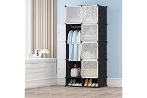 RELOVE Armoire de penderie Cube avec Portes Armoire de Rangement modules Ranger Les vêtements Chaussures Sacs,Plastique,167 * 76 * 37cm