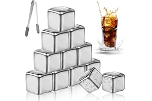 AIBELITY Cubitos de hielo de acero inoxidable: 12 cubitos de hielo de acero inoxidable con clips, reutilizables, con tecnología High Cooling, cubitos de hielo reutilizables de metal para whisky, vodka, vino,