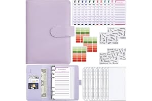 Meekye Raccoglitore per pianificatore di budget A6, raccoglitore di denaro con 10 tasche raccoglitore A6, 12 fogli di budget, 4 adesivi, 3 etichette adesive, raccoglitore di budget con scomparto per s