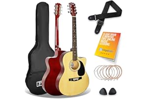 3rd Avenue Full Size 4/4 Cutaway Acoustic Guitar Pack Bundle for Beginners - 6 Months FREE Lessons, Bag, Strap, Picks and Spare Strings - Natural