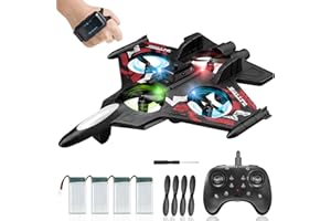 HERMORRYSS RC Aereo, Aereo Telecomandato Giocattoli con Luci e Rotazione A 360°, 2.4GHz Caccia Modello con Sospensione e 2 Telecomando, Quadcopter RC-Regalo di Compleanno per Bambini (Rosso)