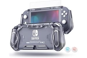 LEYU SMART LEYUSMART Switch Lite Case for Nintendo (Ergonomic/Sturdy/Full Protection) Gift Idea with HD Screen Protector & Thumb Grip Caps for Family Happy Hours Switch Lite Protector Clear Gray