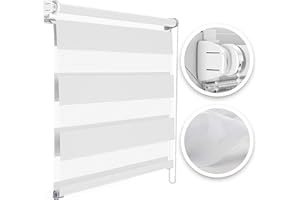 Estika Store Jour Nuit sans percage - 90 cm x 150 cm - Blanc - Stores Enrouleurs pour Salon, Chambre et Cuisine, Stores intérieurs, Rideau fenetre sans percage