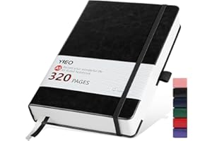 YIEO Notebook A5, Hardback A5 Notebook Thick Journal Notebook 320 Pages 100GSM A5 Lined Note Book Hardcover Notepad with Inner Pocket, Pen Loop, Elastic Closure and 2 Ribbon Page Marker,14.5 x 21cm-Black