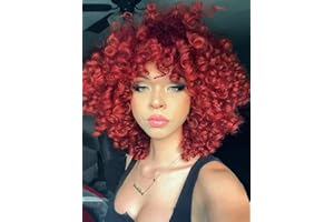 COLORFUL PANDA Colorfulpanda Perruque Femme Naturelle Bouclée Cheveux Kinky Curly Bob Afro Wigs pour Femme 150% Densité Perruque rouge 14 Pouces
