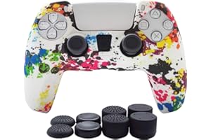 Hikfly Silicone Cover for PS5 Controller Skin Compatible with PS5 Controller Grips,Non-Slip Cover for PlayStation 5 Controller-1x Skins with 8 x Thumb Grip Caps)(White Paint)