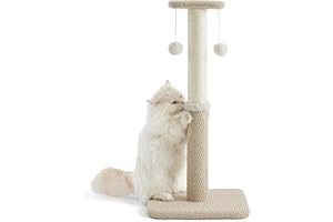 LE SURE Lesure Cat Scratching Post for Indoor Cats - Highly Resistant Carpet Scratch Posts, Premium Sisal Rope Scratch Posts for Kittens, Sturdy Medium Cat Scratch Pole with Hanging Ball, Beige, 74cm