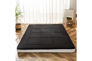 MAXYOYO Colchón Tipo Futón Japonés, Acolchado, Cubrecolchón Extra Grueso, Plegable, Transpirable, Tumbona de Suelo, Cama de Invitados para Sala de Estar, Sofá de Camping (Doble, Negro)