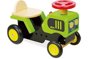 Vilac - Porteur Tracteur en Bois - Vert - Jouet pour Enfants - Klaxon et Levier de Vitesse avec Bruitage - Roues en Plastique et Caoutchouc - A Partir de 18 Mois