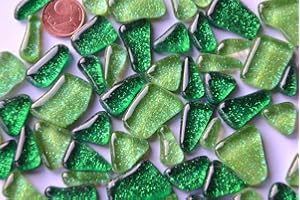 BAZARE MASUD E.K. 100g Soft-Glas Mosaiksteine unregelmäßig Glitzer Mosaik Glitter (Grünmix)