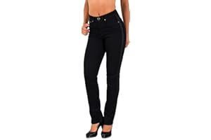 ESRA Damen Straight Fit Jeans Hose Damen Jeanshose gerader Schnitt bis Übergröße G700