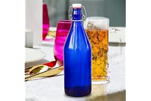 KWARE Botellas de vidrio de estilo vintage de 1 litro, ideales para uso doméstico o comercial, llenar con agua, vino, licor, aceite, cerveza, licor o cordiales (azul)