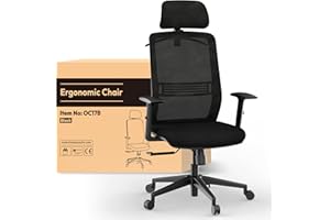 ‎FLEXISPOT FLEXISPOT Bürostuhl Ergonomisch, Schreibtischstuhl mit Kleiderhaken, Kopfstütze und Lordosenstütze, Büro Stuhl Lift Armlehne, Computerstuhl höhenverstellbar, Drehstuhl 136 kg, OC17 (schwarz)