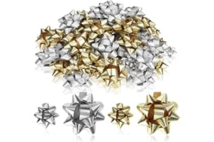 com-four® 100x Lazos Colores: Lazos Decorativos autoadhesivos en tamaños Grandes y pequeños con patrón de Copos de Nieve para Navidad (100 Piezas - Copos - Oro + Plata)