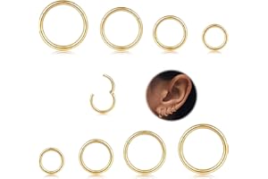 MILACOLATO 8Pcs 16G De Acero Quirúrgico con Bisagras Clicker Segmento Septum Anillos De La Nariz Hoop Helix Cartílago Daith Ohr Tragus Sleeper Pendientes Body Piercing 6-12MM