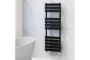 NRG Bathroom Flat Panel Heated Towel Rail Radiator Modern Central Heating Warmer Wall Mounted Ladder Rad 1200×450mm Black