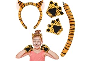XEPST Animal Tiger Costume Set,Orecchie di Tigre e la coda Set con Tiger Fascia Tiger Tail Paws Tiger Face Sticker per Animal Costume Cosplay di Compleanno di Halloween del Vestito Operato del Partito