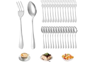 PRITOK Set di 30 cucchiaini da caffè e forchette da torta in acciaio inox, cucchiaini da caffè, 15 cucchiaini da caffè e 15 forchette da torta per 15 persone per casa, ristorante, cucina