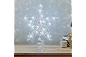 Homewit LED Weihnachtsbaumspitze 30cm Tannenbaum Spitze mit 22 LEDs Weihnachtsbaum Stern Spitze Christmas Tree Topper Baumspitze Weihnachtsdeko Baum Christbaumspitze Silber Glitzer Spitzen