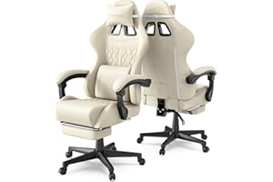 Ferghana Sedia da Gaming,Sedia Gaming Ergonomica con Regolabile Poggiapiedi,Poggiatesta,Supporto Lombare,Pelle di PU Poltrona Ufficio Regolabile,Professionale Sedia da Ufficio Gaming(Bianco)