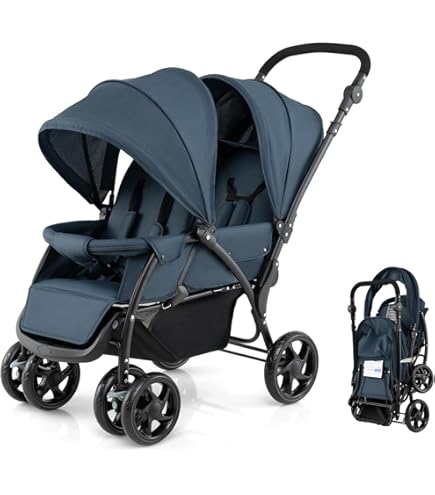 Passeggino Gemellare Tandem In Alluminio - Rimovibile, Con Tettuccio Regolabile, Per Neonati E Bambini